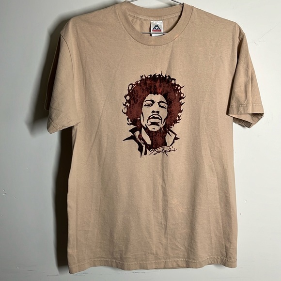 Jimi Hendrix Vintage Guitar Music Photo Portrait Beige Large T-Shirt - Picture 1 of 4